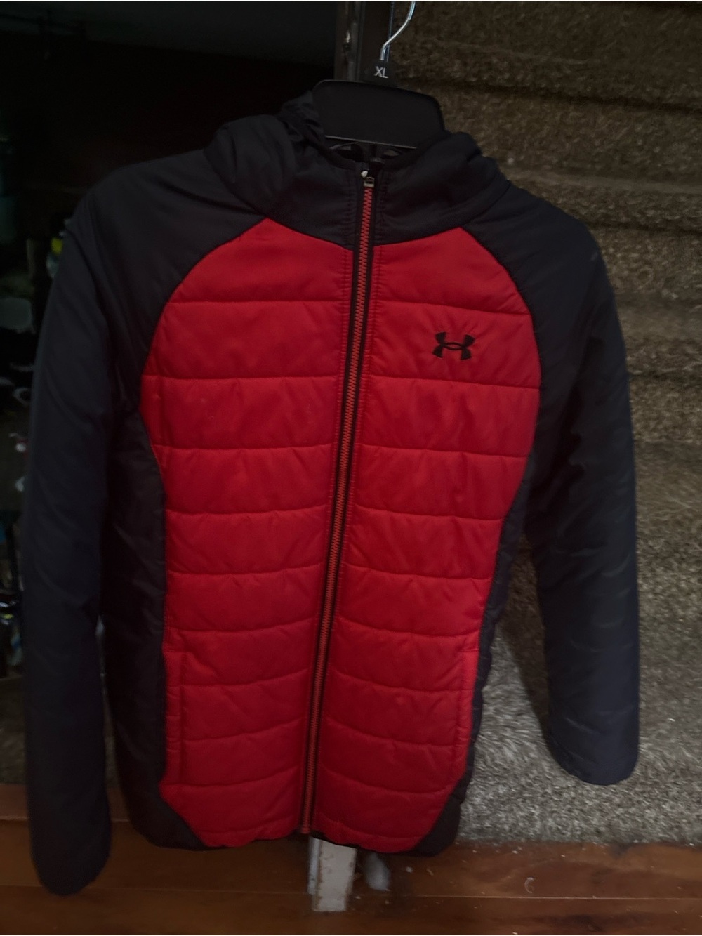Under Armour Kids Red and Black Quilted Puffer Hoodie